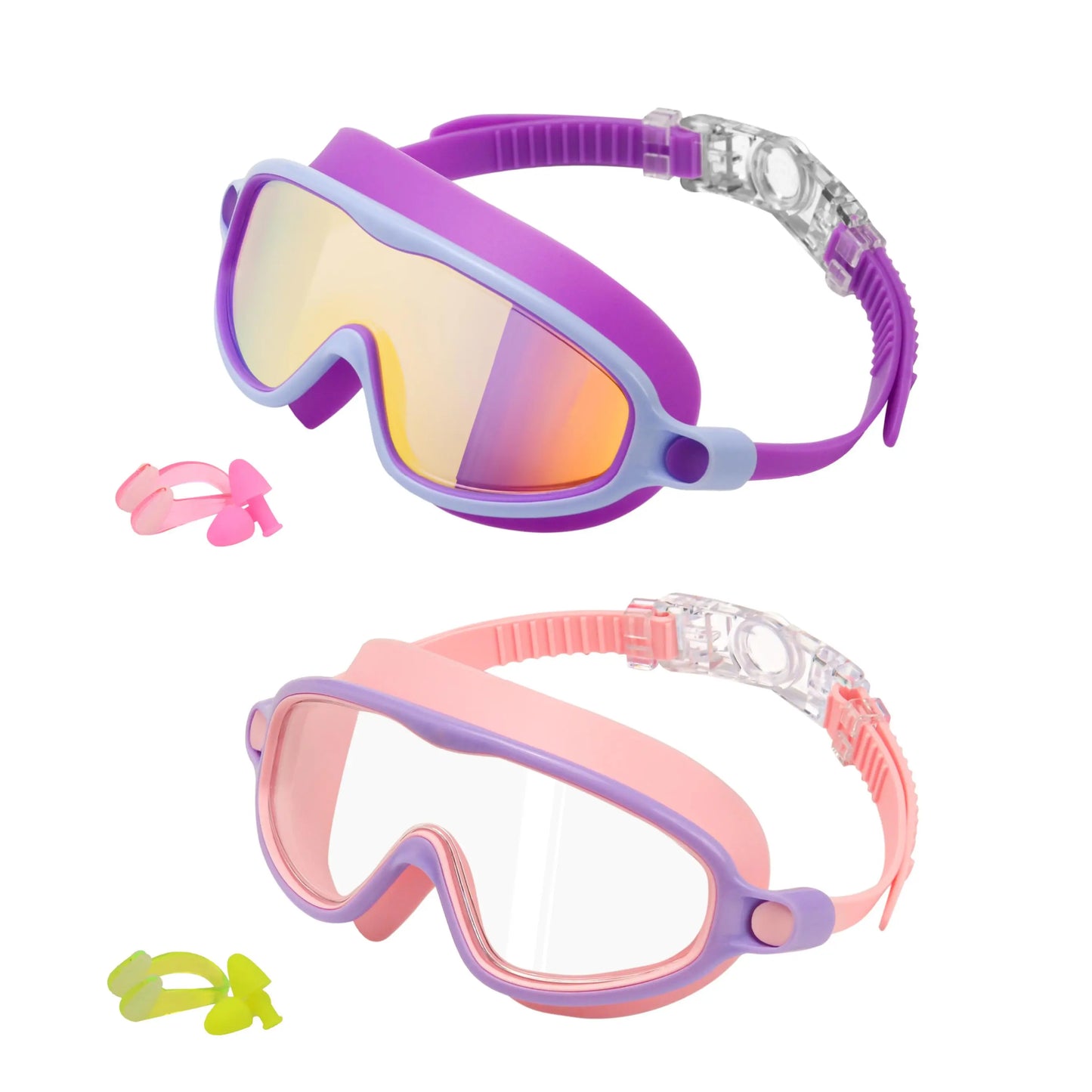 Swim Goggles 2 Pack - Wide View Anti-Fog & UV, No Leaking Swim Glasses for Men, Women, Kids Swimming