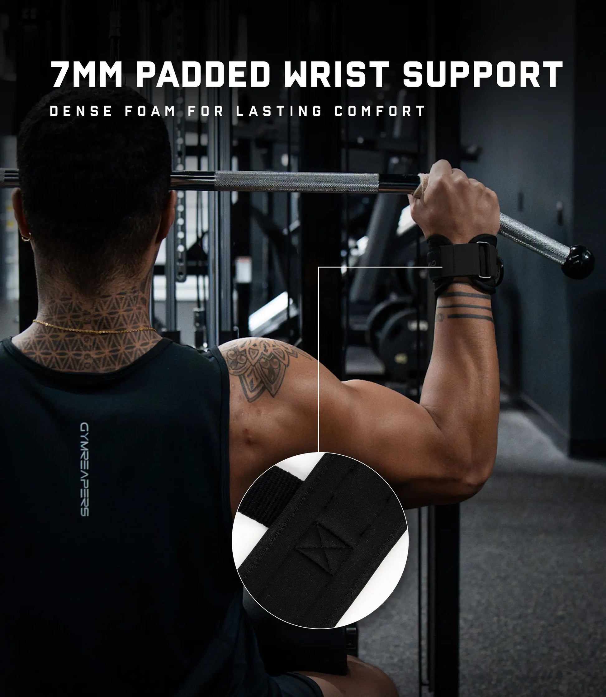 Gymreapers Griplink Lifting Straps with Cushioned Wrist Cuff 14.5" Cotton Strap Anti-Slip Silicone Beads 5Mm Steel D-Ring for Free-Weight & Cable Training