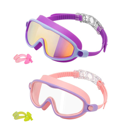 Swim Goggles 2 Pack - Wide View Anti-Fog & UV, No Leaking Swim Glasses for Men, Women, Kids Swimming