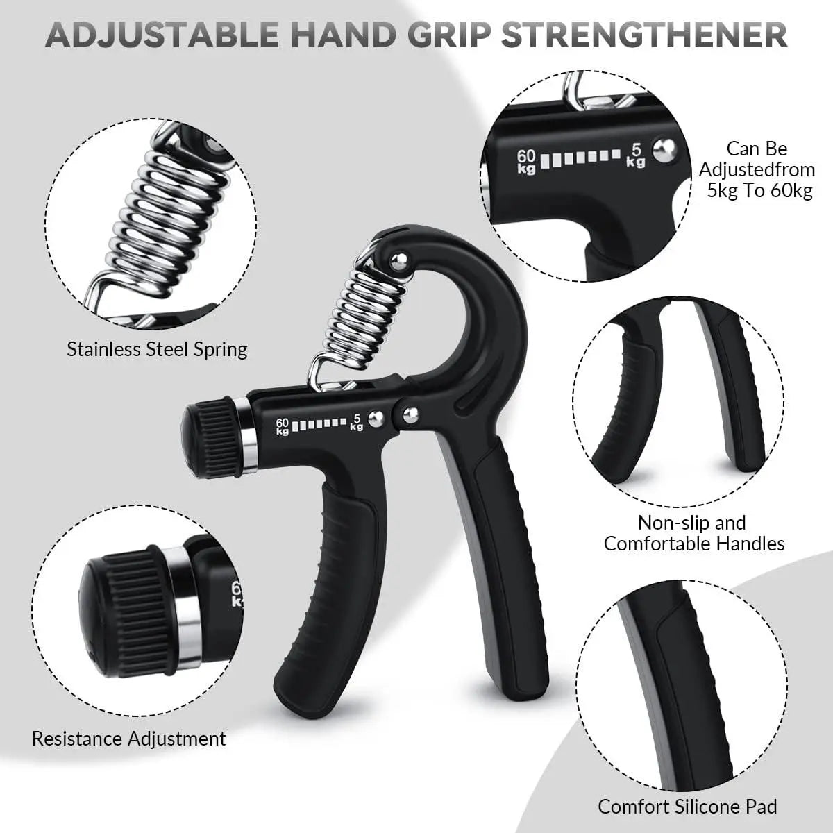 Workout Hand Gripper, Grip Trainer, 11Lbs-132Lbs Hand Grip Exerciser, Forearm Grip Strengthener, Exercise Hand Grip Strengthener, Adjustable Hand Strengthener, Workout Equipment, Home Gym Equipment, Valentine'S Day Gift, Handgrip