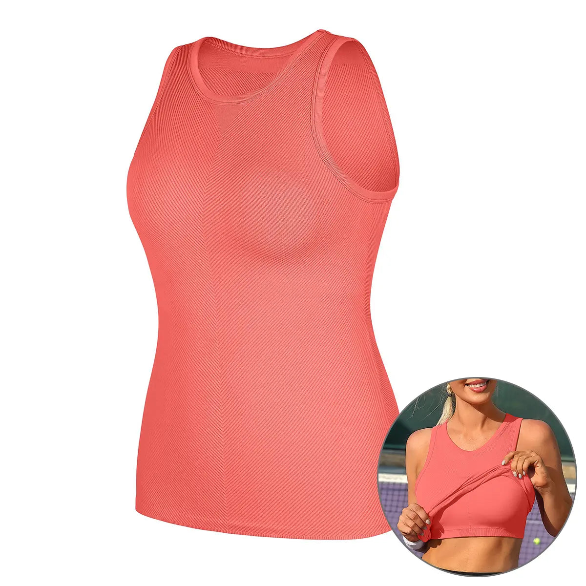 ATTRACO Women'S Seamless High Neck Workout Tank Top with Built-In Bra & Removable Padding for Yoga & Gym Training Summerwins