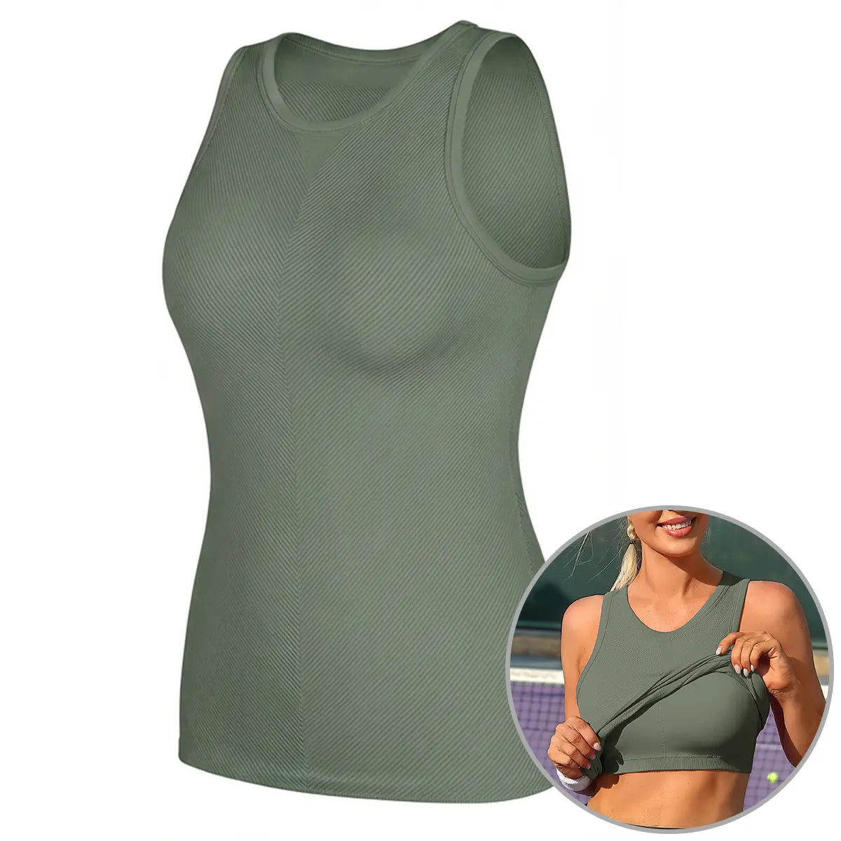 ATTRACO Women'S Seamless High Neck Workout Tank Top with Built-In Bra & Removable Padding for Yoga & Gym Training Summerwins