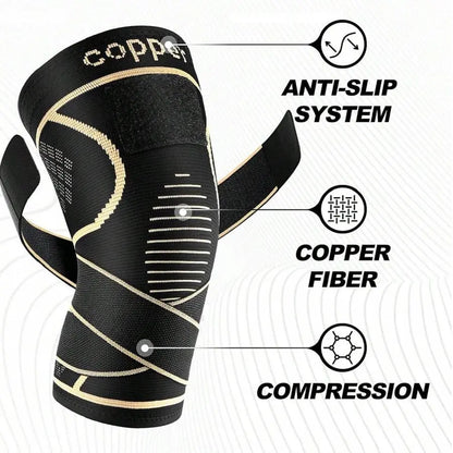 Copper Knee Brace with Strap, Compression Sleeve for Knee Support & Stability, Modern Design Durable Nylon-Blend Knee Compression Wrap, Sports Knee Brace, Patellar Knee Brace, Knee Saver, Knee Wraps, Knee Stabilizer