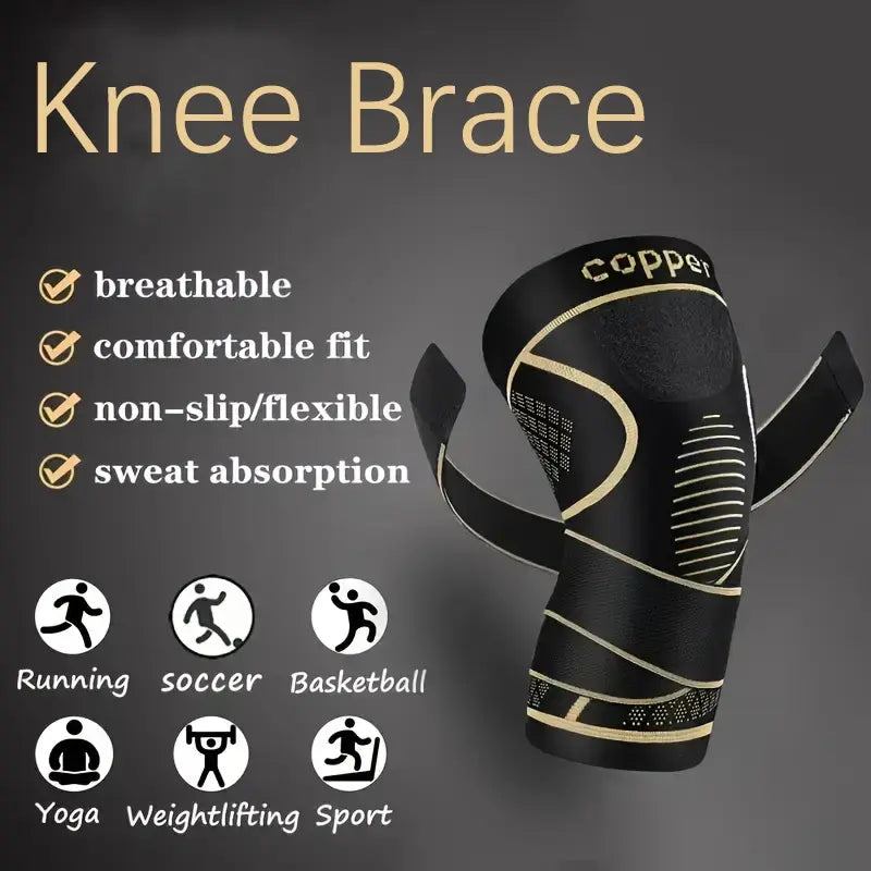 Copper Knee Brace with Strap, Compression Sleeve for Knee Support & Stability, Modern Design Durable Nylon-Blend Knee Compression Wrap, Sports Knee Brace, Patellar Knee Brace, Knee Saver, Knee Wraps, Knee Stabilizer