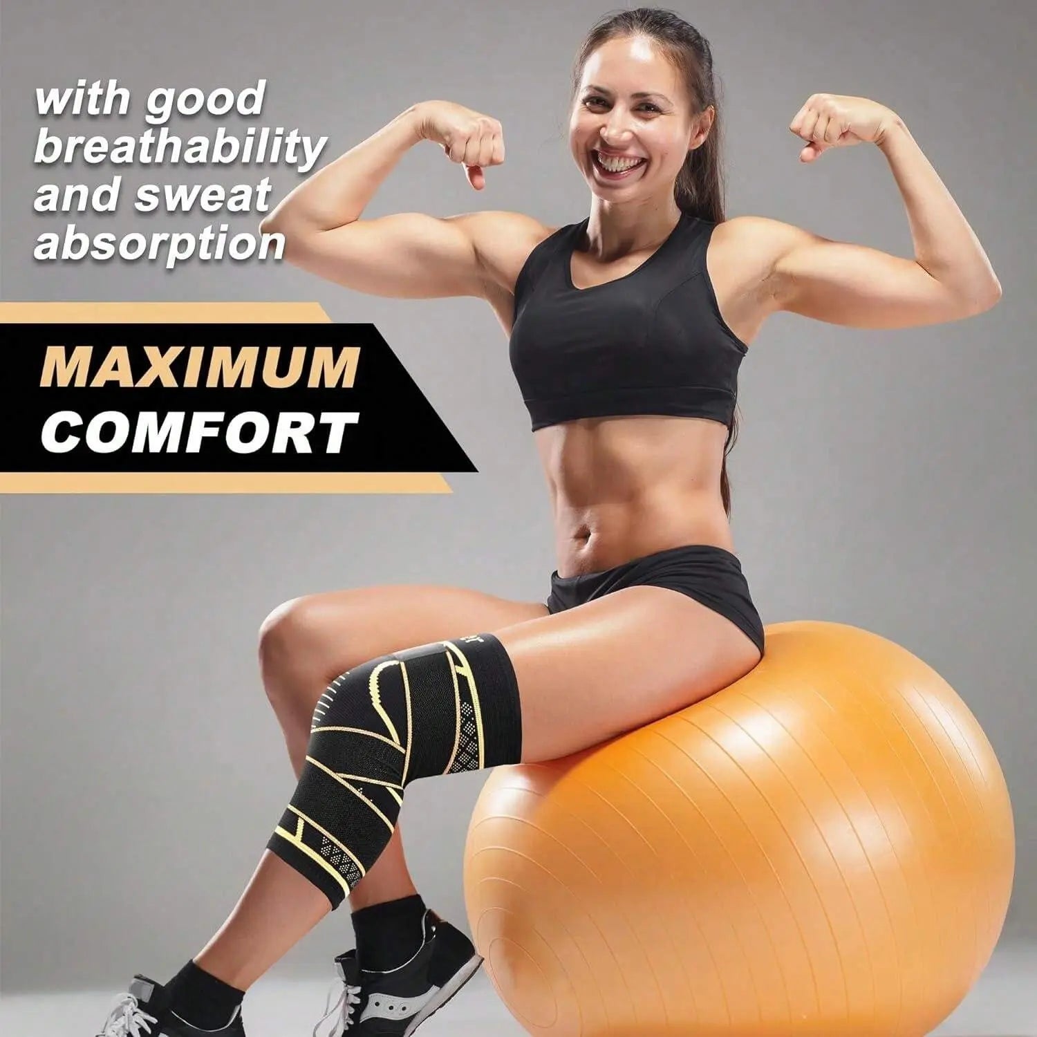 Copper Knee Brace with Strap, Compression Sleeve for Knee Support & Stability, Modern Design Durable Nylon-Blend Knee Compression Wrap, Sports Knee Brace, Patellar Knee Brace, Knee Saver, Knee Wraps, Knee Stabilizer
