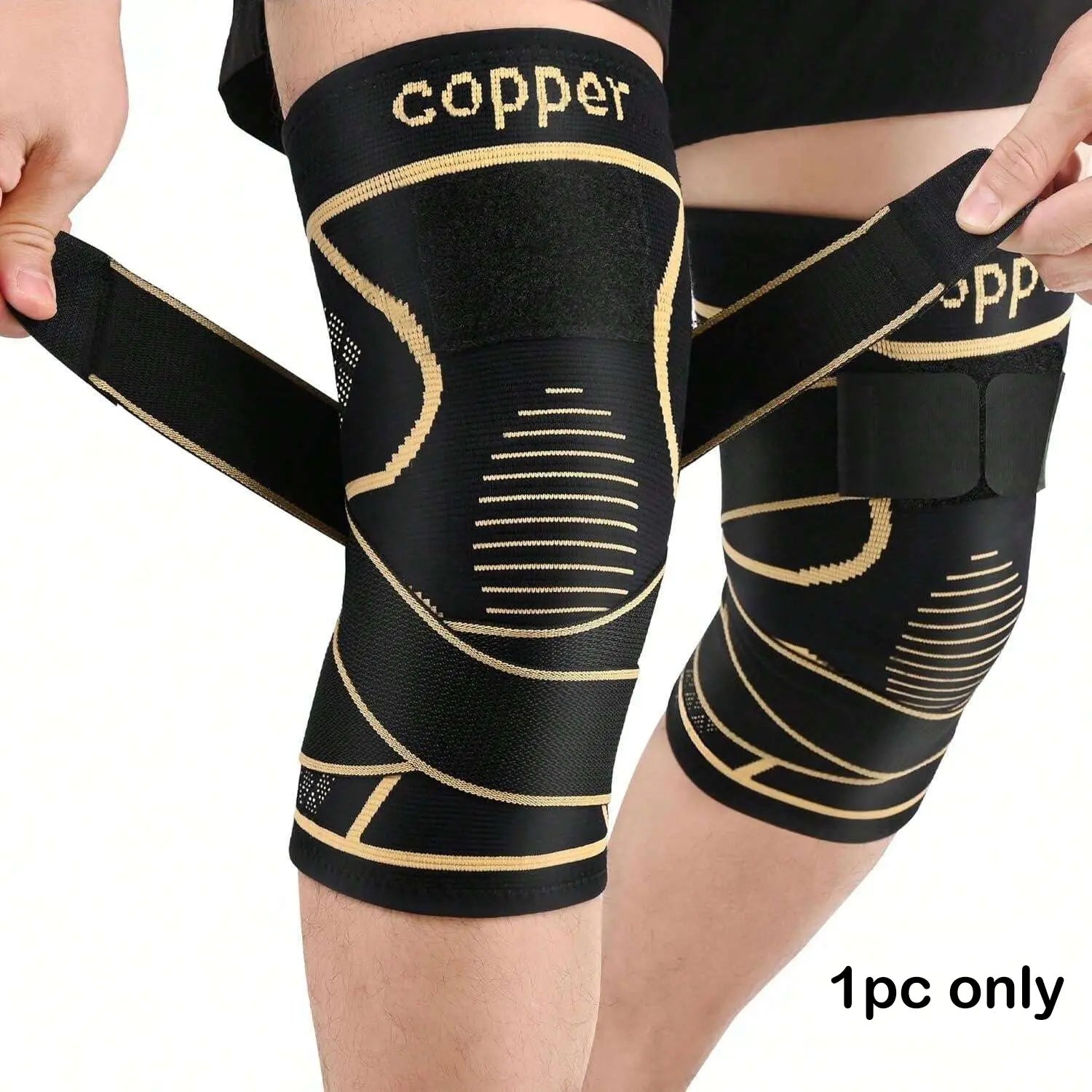 Copper Knee Brace with Strap, Compression Sleeve for Knee Support & Stability, Modern Design Durable Nylon-Blend Knee Compression Wrap, Sports Knee Brace, Patellar Knee Brace, Knee Saver, Knee Wraps, Knee Stabilizer