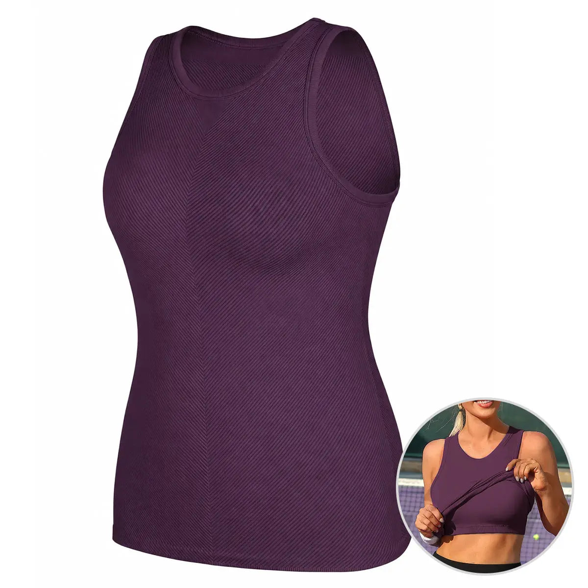 ATTRACO Women'S Seamless High Neck Workout Tank Top with Built-In Bra & Removable Padding for Yoga & Gym Training Summerwins