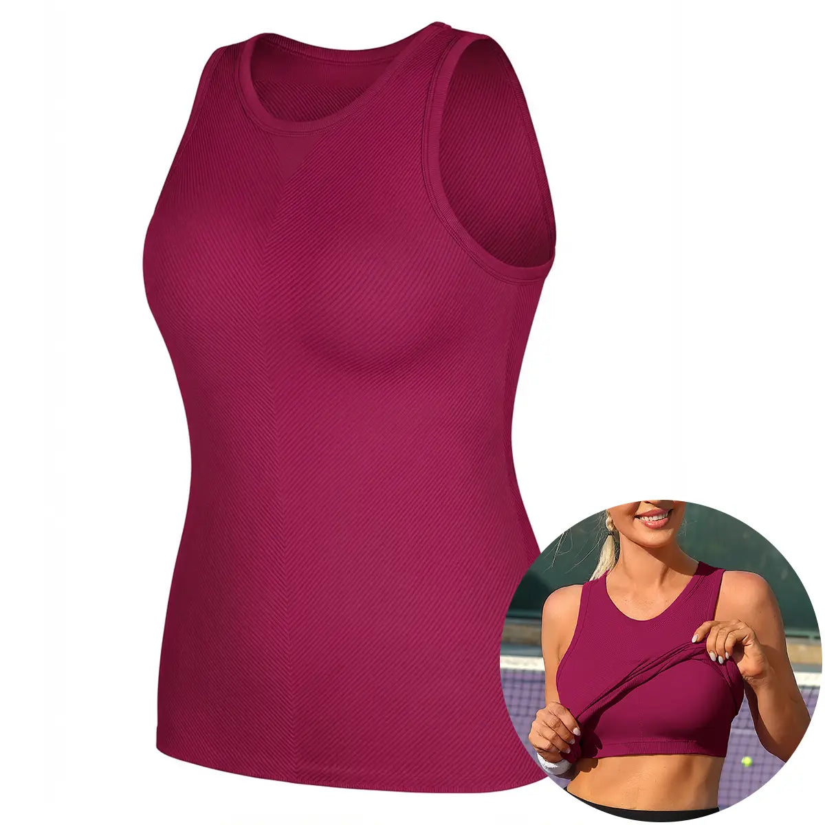 ATTRACO Women'S Seamless High Neck Workout Tank Top with Built-In Bra & Removable Padding for Yoga & Gym Training Summerwins